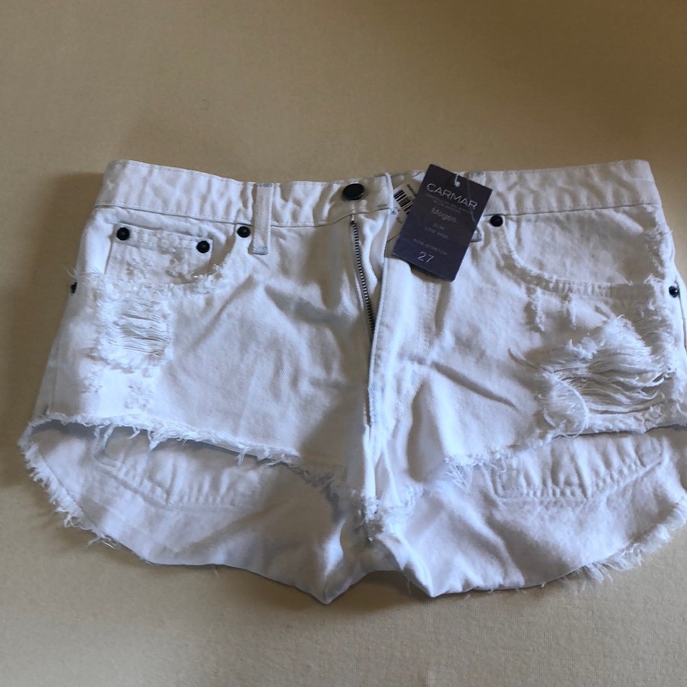 CarMar white denim cutoff shorts